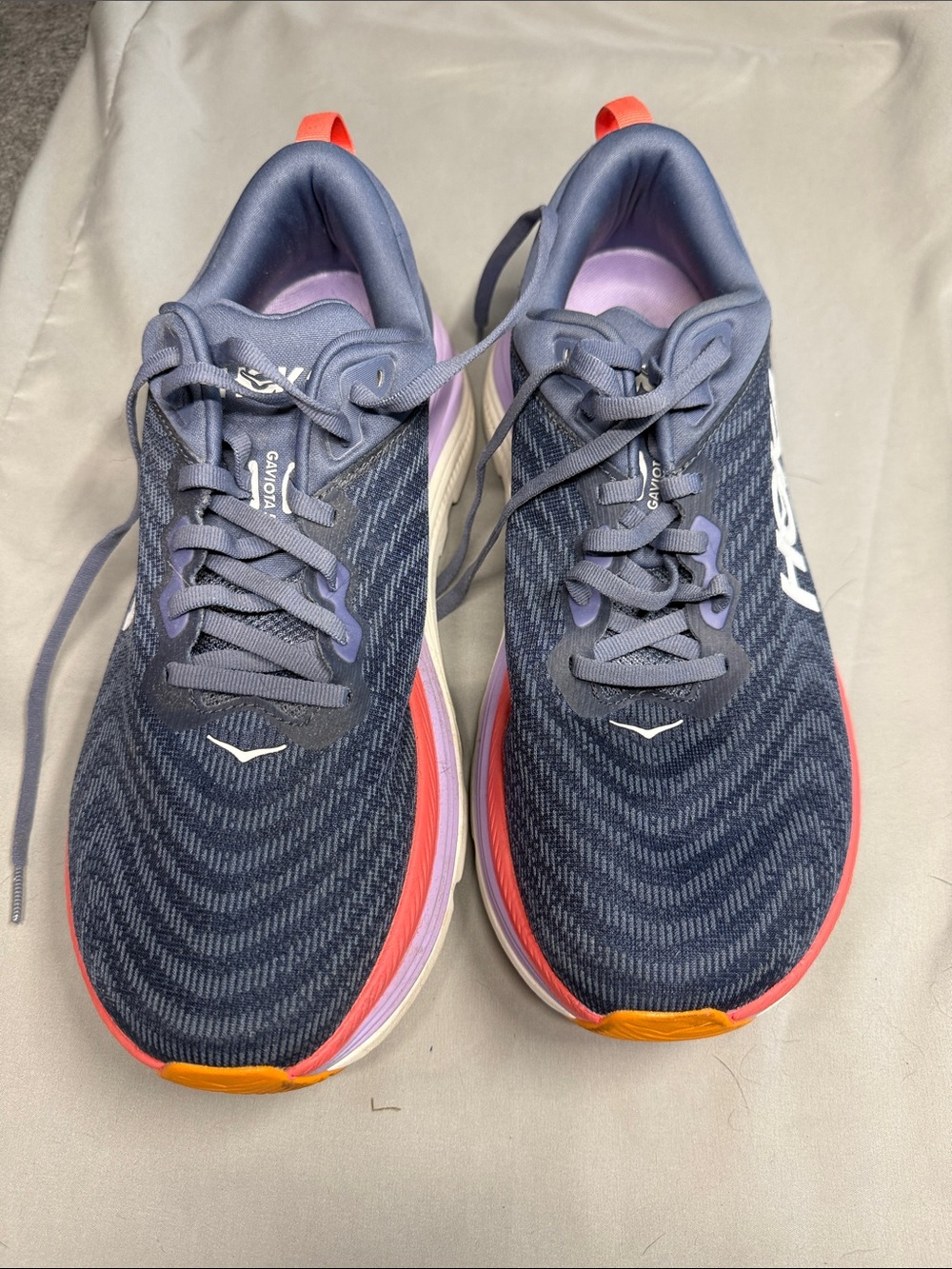 Hoka Women's Navy Running Shoes with Pink and Orange Accents